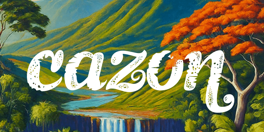 Sample of Cazon font on an artistic landscape.